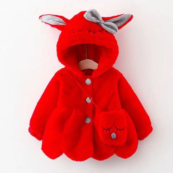 Giacche Simpatiche orecchie di coniglio Peluche Giacca per bambini Natale Dolce principessa Ragazze Cappotto Autunno Inverno Caldo Capispalla con cappuccio Vestiti per bambina 231027