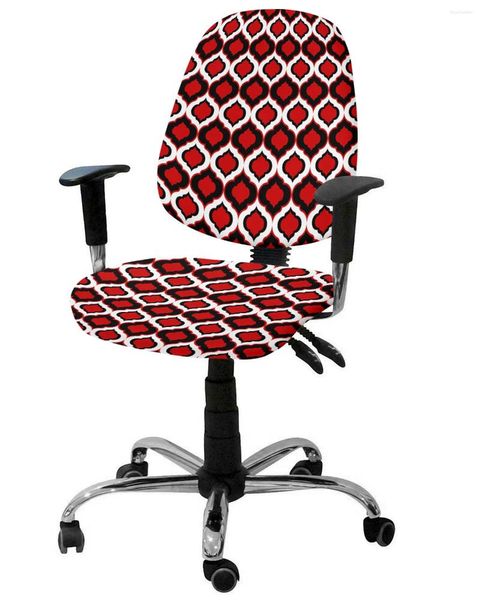Cadeira cobre vermelho preto padrão marroquino elástico poltrona capa de computador estiramento removível escritório slipcover split assento