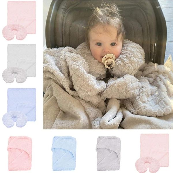 Cobertores 2 Pçs / set Carrinho de Bebê Cobertor em Forma de U Travesseiro Quente Macio Colcha Infantil Nascido Swaddle Dormindo