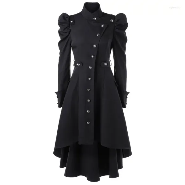 Jaquetas femininas Mulheres Vintage Casaco Steampunk Longo Gótico Sobretudo Senhoras Retro Jaqueta Luxo Dovetail Veste Femme Sólida Slim Outerwear