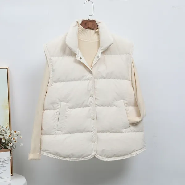 Coletes femininas 2023 inverno mulheres ultra leve para baixo colete feminino casual solto colete pato branco single-breasted casaco