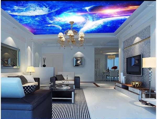 Wallpapers personalizado po 3d teto murais papel de parede legal estrelado universo planeta decoração de casa sala de estar para paredes 3 d