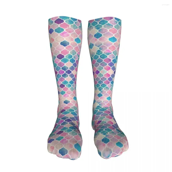 Herrensocken, lustige Neuheit, Crew, verrücktes cooles 3D-gedrucktes Design, Regenbogen-Pastell, marokkanischer Basketball