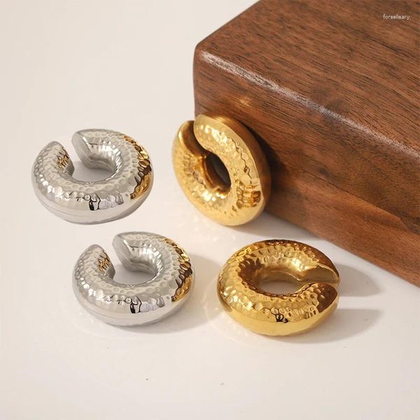 Серьги-кольца с текстурированной круглой трубкой U-образной формы, зажим для ушей, нержавеющая сталь, позолота 18 К, без пирсинга, водонепроницаемые ретро-ювелирные изделия