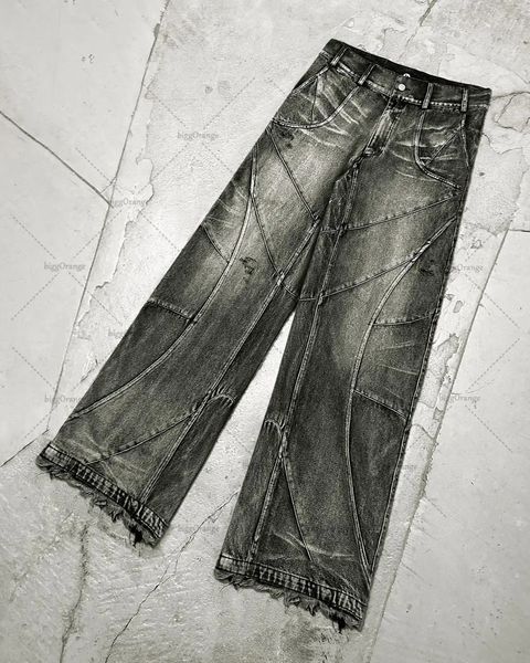 Jeans da uomo Y2K Cuciture distrutte Nero lavato Stile gotico Abbigliamento di tendenza da strada Pantaloni larghi a gamba larga retrò Autunno Ragazzi 231027