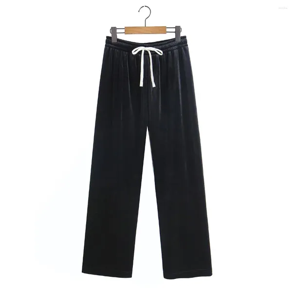 Pantaloni Casual Gamba Larga con Velluto Taglie Forti Vestiti da Donna di Buona Qualità Autunno Inverno 2023 Coulisse Pleuche Pantaloni Caldi Spessi