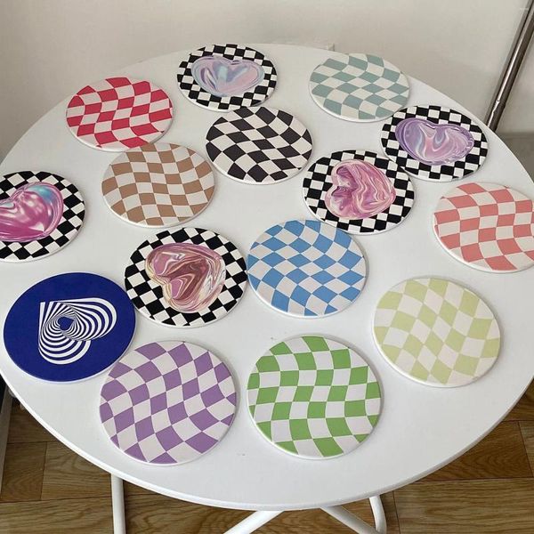 Tapetes de mesa con diseño de tablero de ajedrez, bandeja de almacenamiento, corcho de Fruta de plástico, tapete aislante decorativo para el hogar, cojín absorbente para taza