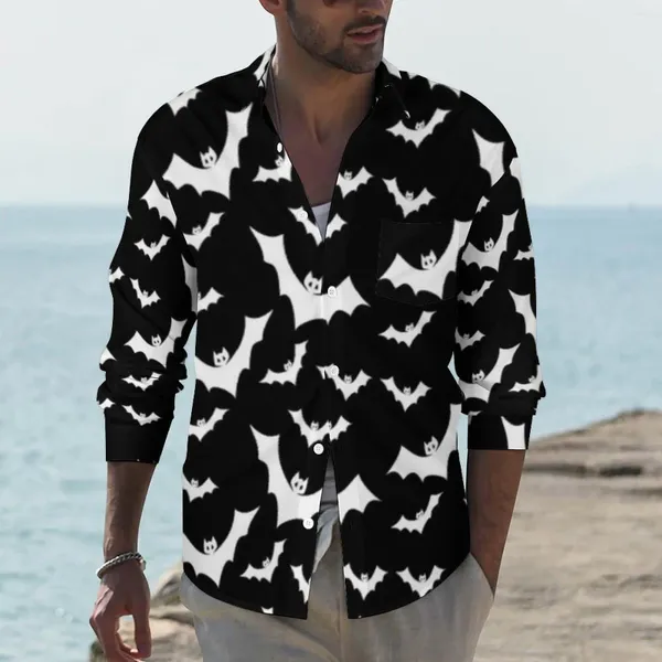 Camisas casuais masculinas Bat Street Camisa Homem Animal Voando Primavera Trending Blusas Manga Longa Design Oversize Roupas