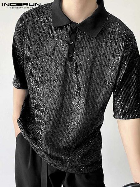 Camicie casual da uomo Top 2023 stile coreano nuovi uomini bavero paillettes camicetta moda casual partito vendita calda maniche corte camicie con bottoni S-5XL YQ231028