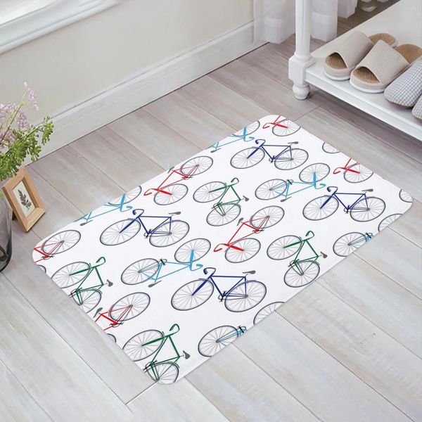 Tappeti Bicicletta colorata Bianco Decorativo antiscivolo Tappeto da bagno Bagno Cucina Tappetini da letto Zerbino da ingresso morbido per interni