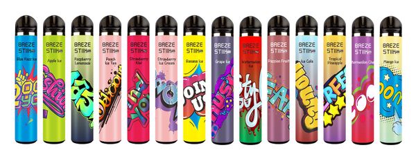 Original Breze Stiik Mega 2% Vapes 2200 Puffs Zigaretten E-Zigaretten Einweg-Vape-Stift 14 Farben 950 mAh Vorgefülltes 6,0-ml-Verdampfer-Kit Neue anpassbare Riegel