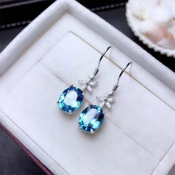 Orecchini pendenti originali in argento intarsiato con fiori di zaffiro ovali lunghi per le donne Moda sofisticata glamour gioielli di fidanzamento di nozze