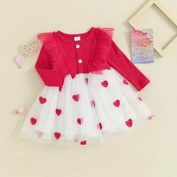 Kız Elbiseler Sevgililer Günü Gün Kıyafetleri 6 12 18 24 aylık 3t 4t Toddler Bebek Kalp Puff Sleeve Tutu Tül Prenses Parti Elbise