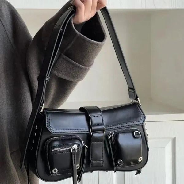 Borse da sera 2023 Tendenza Punk Borsa da donna nera Vintage PU Ascellare Spalla Bolso Mujer Harajuku Moto Stile Individualità Sac A Main