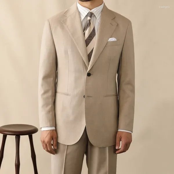 Erkekler Suits Vintage Khaki Single Bravatalı Tasarımcı Takım İki Parçalı Düğün Partisi Damat Ziyafet Erkekler İnce Fit Kostüm Homme Mariage