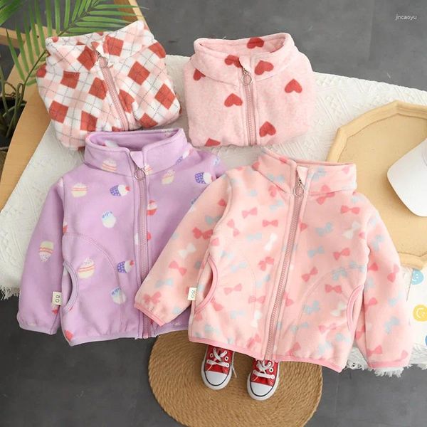 Giubbotti 1 2 3 4 5 anni Neonate Cappotti Primavera Autunno Tenere in caldo pile Capispalla per bambini Cute Cartoon Giacca per bambini Vestiti per bambina