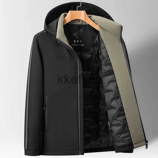 Parka da uomo in piumino 2023 caldo invernale con cappuccio piumino d'anatra da uomo business casual cappello staccabile piumino capispalla solido spesso piumino Parka vestiti J231219