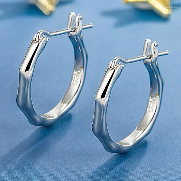 Creolen KOFSAC Mode Bambus Ohr Schnalle Für Frauen Einfache S925 Sterling Silber Schmuck Mädchen Geschenk Täglichen Tragen Zubehör