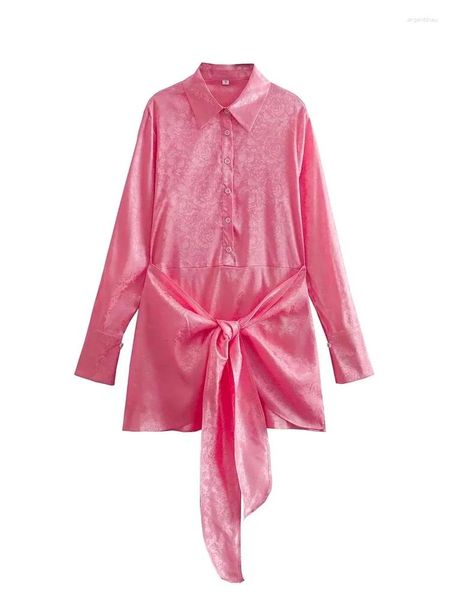 Camicette da donna Donna Primavera Elegante Stampa floreale rosa Camicie lunghe dritte Camicetta monopetto moda bambina con cintura Top chic femminili