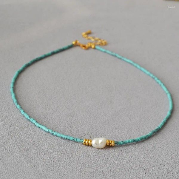 Anhänger Exklusive böhmische blaue Natursteinperlen Naturperlen-Anhänger-Halsketten für Frauen Boho-Halsketten