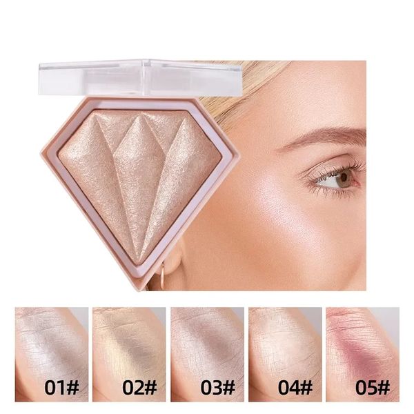 5-Farben-Make-up-Highlighter-Puder-Palette für Gesicht und Körper, rautenförmige 3D-geschwungene Schimmer-Bronzer-Glanz-Palette, Kosmetik