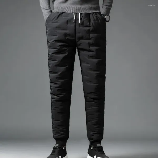 Pantaloni da uomo Inverno Uomo Cotone imbottito Elastico in vita Tinta unita Ispessito Fodera in peluche Pantaloni resistenti al freddo Pantaloni sportivi con lacci