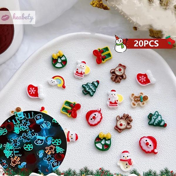 Tırnak Sanat Dekorasyonları 20 PCS Noel Takılar Aydınlık Reçine 3D Dekorasyon Karışık Dökme Ağacı Sevimli Mini Takı Aksesuarları Diy Salon