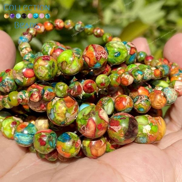 4 6 8 10 mm Natursteinperlen, bunte Meeressediment-Jaspis, Türkise, runde Perlen für Schmuckherstellung, DIY-Armbänder, Zubehör, Modeschmuck, Perlenschmuck