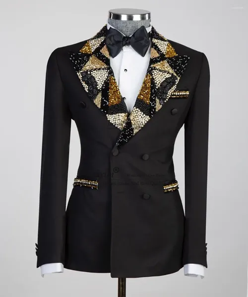 Abiti da uomo Gioielli di lusso Ornamento Smoking Uomo 2 Pezzi Matrimonio Sposo Cena Party Maschile Prom Blazer Ternos Completo