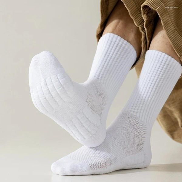 Männer Socken 5 Paare/los Verdicken Baumwolle Feste Unterseite Terry Lange Schwarz Weiß Sport Männlich Atmungsaktive Casual Calcetines