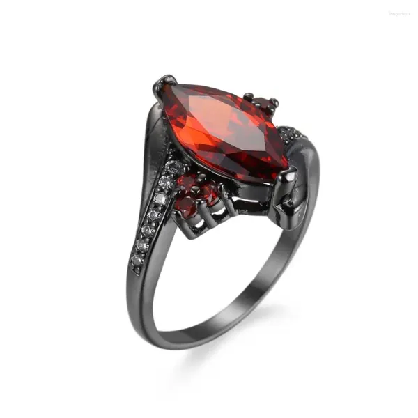 Anéis de casamento moda marquic vermelho rubi cz para mulheres preto banhado a ouro anel de pedra de aniversário acessório de joias