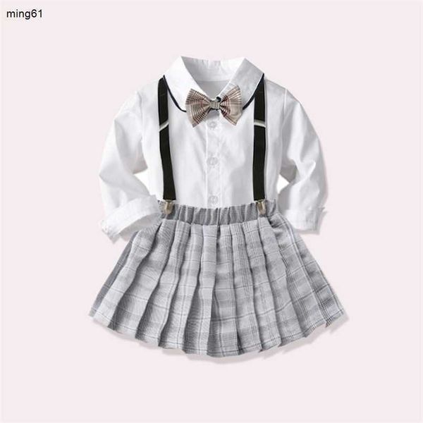 Marke Baby Mädchen Kleidung Schule Stil Uniform Anzug Britischen Kurzen Rock 3 ~ 8 Jahre Kinder Kurzarm + Falten rock Anzug