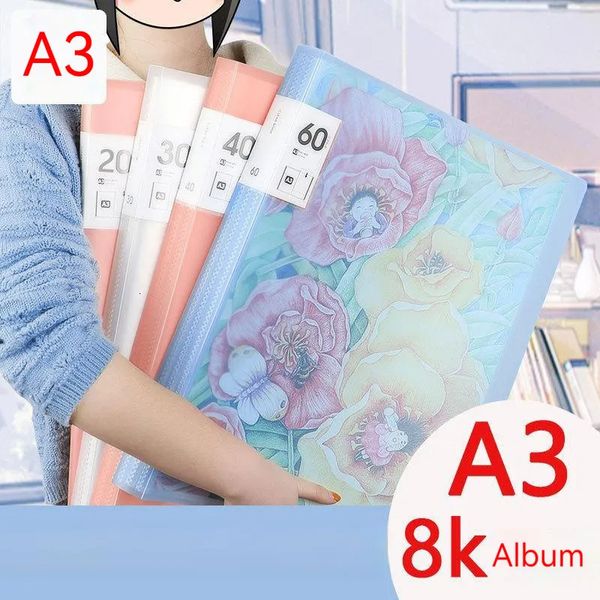 Suprimentos de arquivamento Pasta de arquivo A3 Livro de exibição 20-80 páginas Pintura Coleção de arte 8k Álbum Informações transparentes Armazenamento de pôster de recompensa infantil 231027