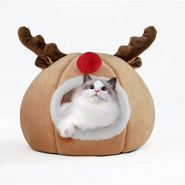 Zwinger Katze Nest Einzigartige Elch Form Komfortable Zelt Für Haustier Lange Plüsch Hund Korb Kissen Wurf Zwinger Weihnachten Geschenke Hause