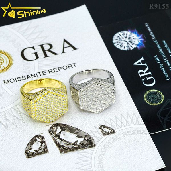 Популярные сертификаты Gra 925 Silver Pass Diamond Tester Муассанит Iced Out Ювелирные изделия Кольцо в стиле хип-хоп для мужчин