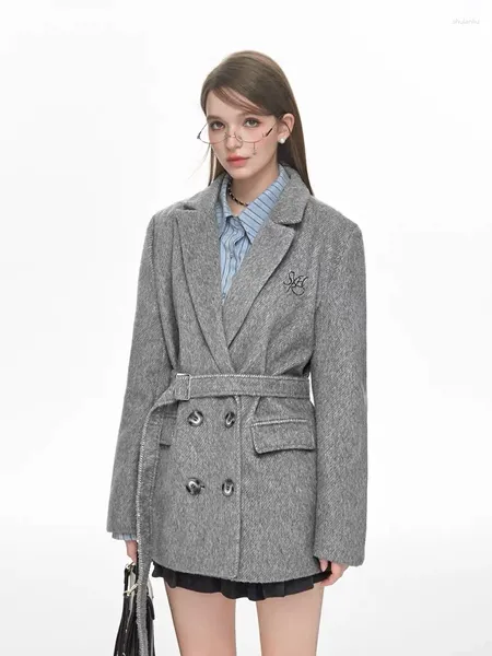 Damenanzüge UNXX Wolle geschnallt High-End-Frauen 2023 Mantel Frühling und Herbst College-Stil Anzug dicke Bürodame dünne Jacke Blazer Tops