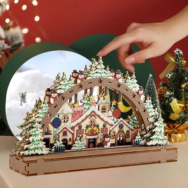 Suprimentos de brinquedos de Natal Natal vila de madeira casa artesanato de natal em miniatura diy montar para casa decoração de natal presentes ornamentos ano 231027