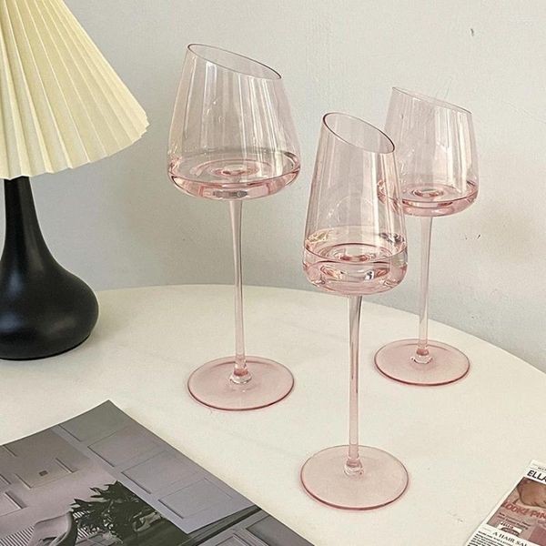 Copos de vinho vendendo flamingo rosa copo vermelho champanhe vidro com boca inclinada pequena taça de cristal de água refrescante