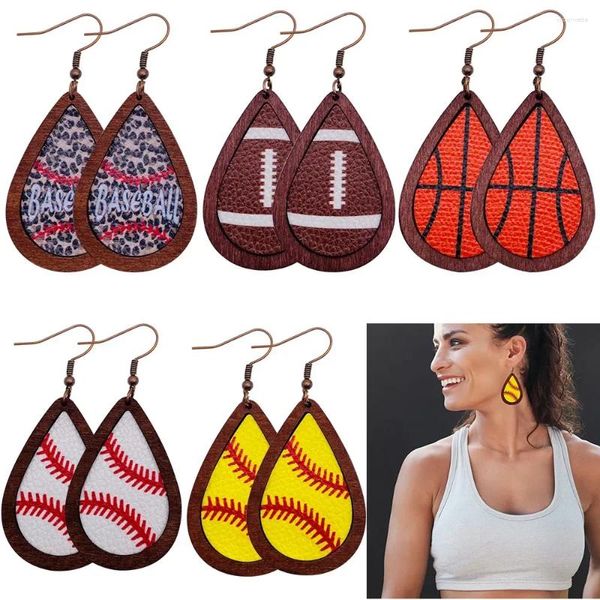 Висячие серьги из кожи в форме капли для игры в мяч для женщин Basebngle, деревянные ювелирные изделия для любителей спорта Тенденции 2023 года