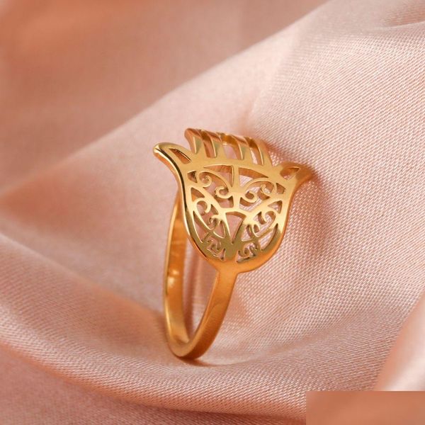 Кольца из нержавеющей стали Хамса Фатима для рук для женщин и девочек, кольцо золотого цвета Амет-талисман, ювелирные изделия, подарки, оптовая продажа, Прямая доставка Dhgarden Otp3N