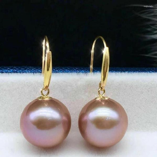 Ohrstecker, 16 mm, natürliche rosa Muschelperle aus dem Südchinesischen Meer in 14 Karat reinem Gold