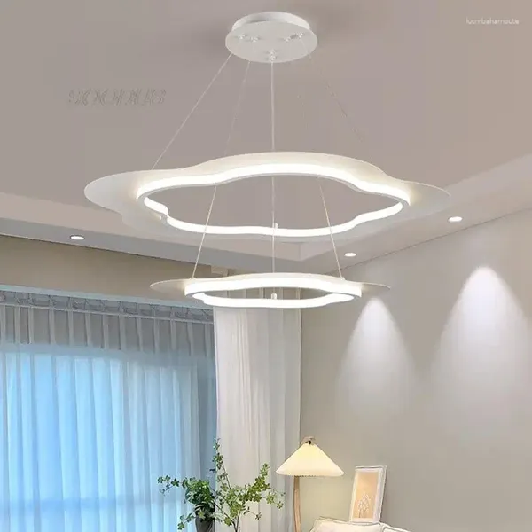 Lampadari Nordic Semplice Moderno Led Lampadario Bianco Telecomando Luci Minimaliste Per Soggiorni Camere Da Letto Cucine Sala da pranzo