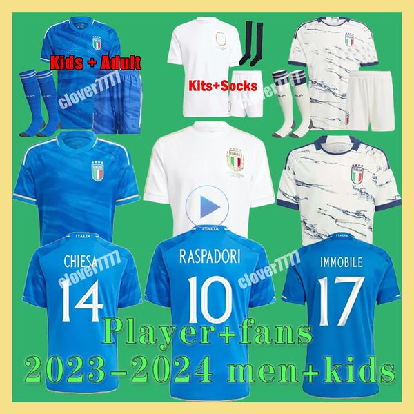 23 24 25 Maglia italiana 125esima Maglia da calcio italiana SCAMACCA IMMOBILE CHIESA magliette da calcio RASPADORI JORGINHO BARELLA BASTONI VERRATTI Maglia Uomo Bambini Kit Uniforme