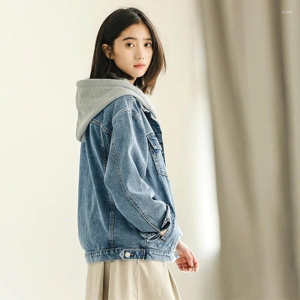 Jaquetas femininas bf hoodie denim jaqueta feminina rua moda coreano solto cowboy 2023 primavera outono outwear estudante vintage streetwear