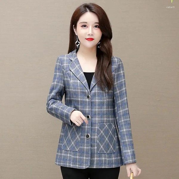 Damenanzüge Frauen Blazer 2023 Vintage Plaid Einreiher Langarm Anzug Mantel Frühling Herbst Jacke Damen Blazer Oberbekleidung 5XL