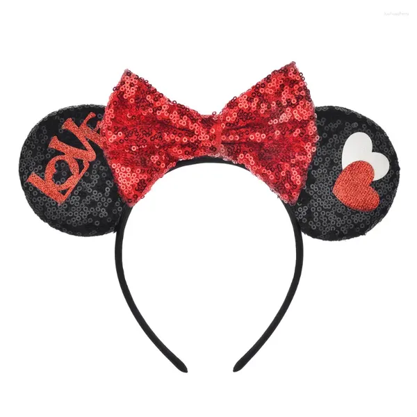 Acessórios de cabelo coração dia bandana lantejoulas mouse orelha hoop crianças glitter amor headbands cabeça vermelha cupido costumehoops cocar dos namorados