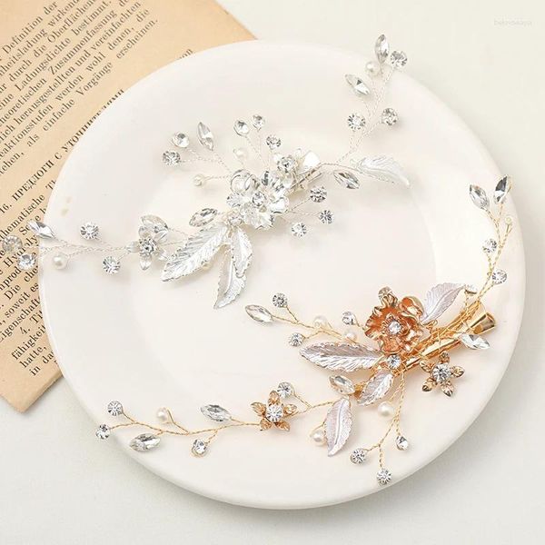 Grampos de cabelo na moda ouro e prata cor feminino casamento hairpin headwear pérola strass acessórios nupcial artesanal tiara