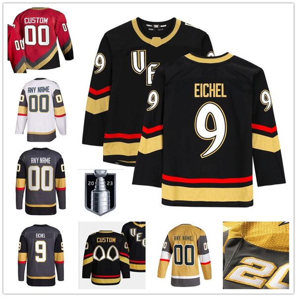 Jersey de hóquei de Vegas Jack Eichel Mark Stone William Sson Alex Pietangelo Jonathan Marchessault Adin Hill Custom Retro retrô Black Gold Gold Red Jerseys