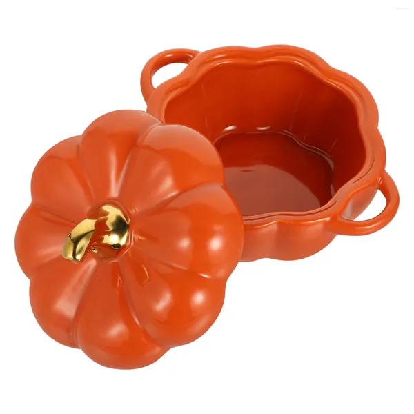 Ciotole Zucca Ciotola Zuppa Decorazioni di Halloween Ceramica Coperchi portatili Pentola per forno a vapore per bambini