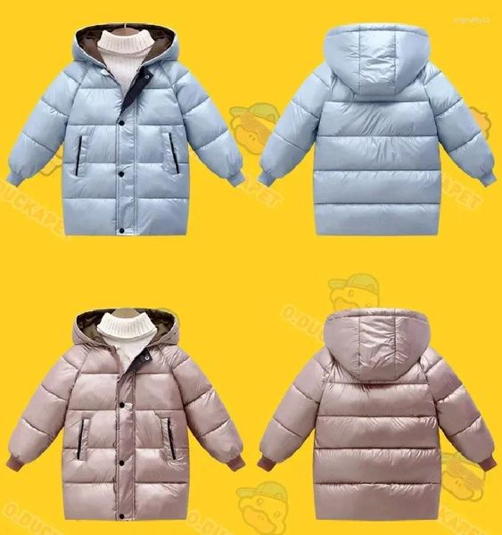 Jaquetas grandes crianças longas outono inverno meninos meninas engrossar roupas de algodão quente estilo de moda casaco com capuz 4-10 anos